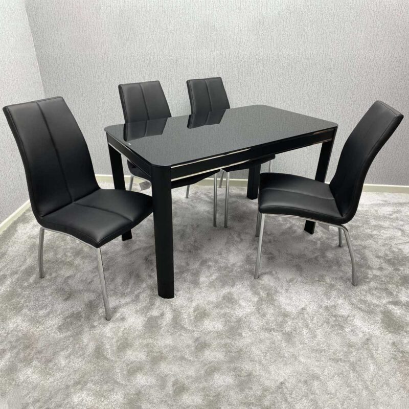 Morano Black Glass Table with Carlo Chairs