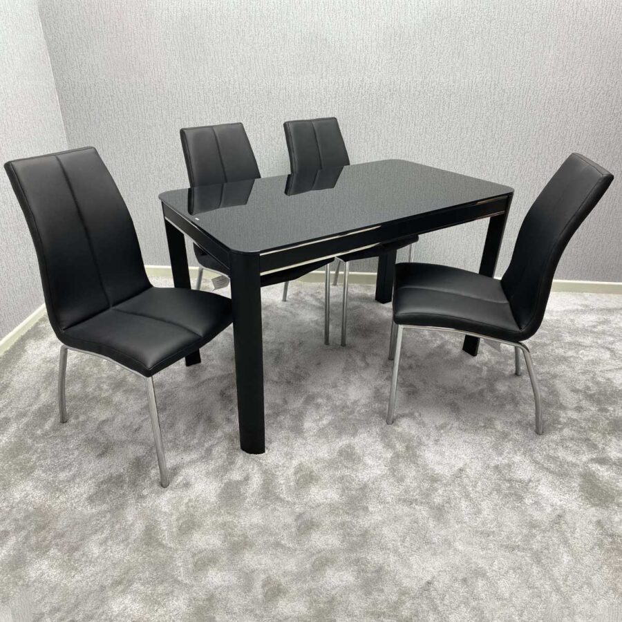 Morano Black Glass Table with Carlo Chairs