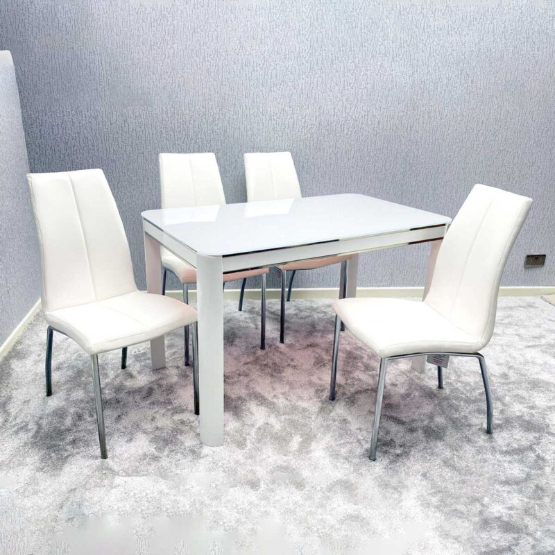 Morano Dining Set White with 4 White Carlo Chairs