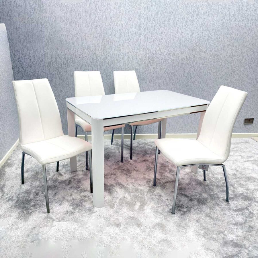 Morano Dining Set White with 4 White Carlo Chairs