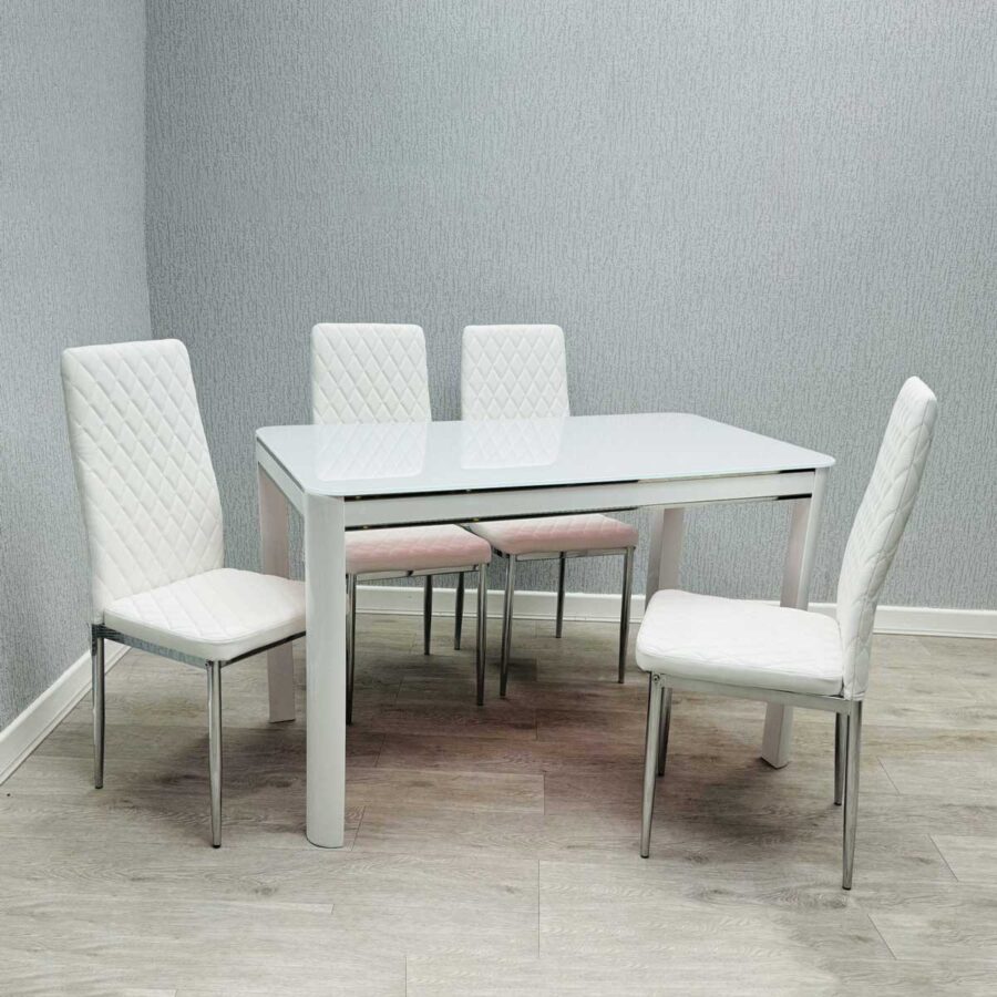 Morano White Glass Table with California Chairs