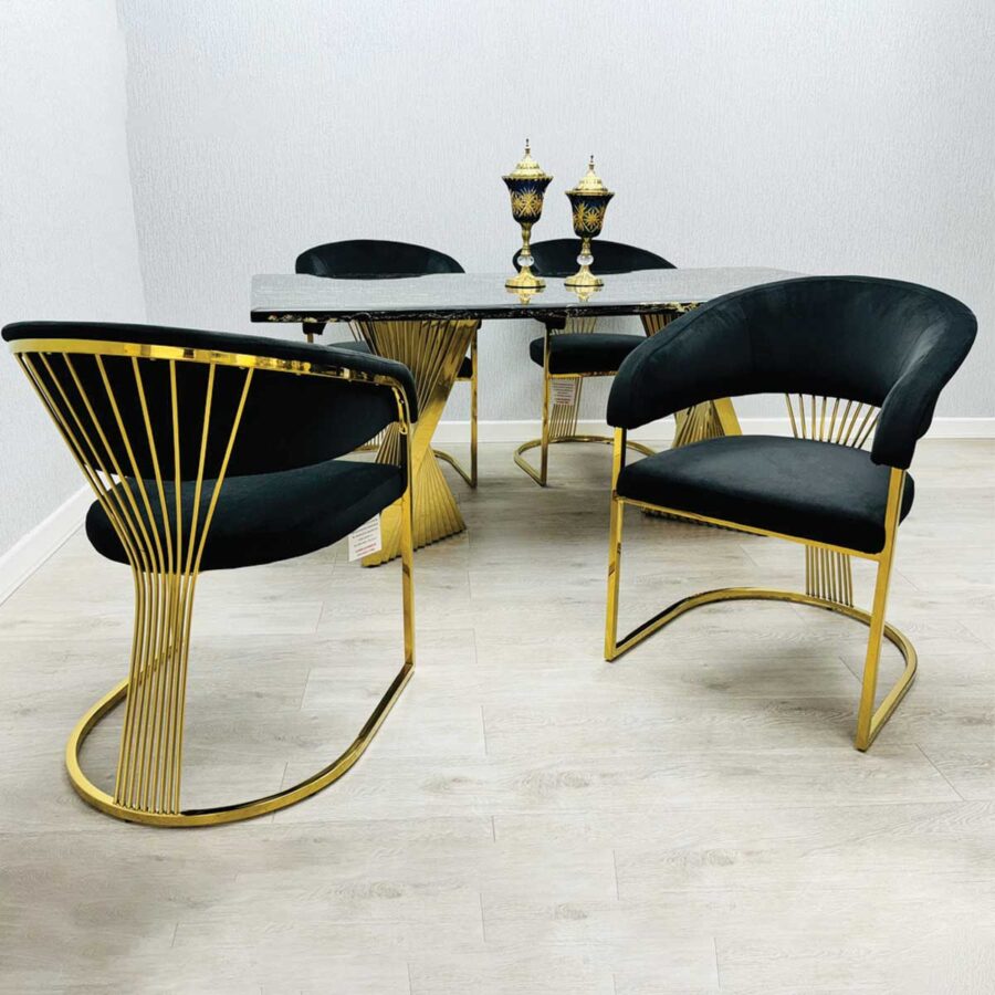 Ravello 180cm Black & Gold Marble Dining Table