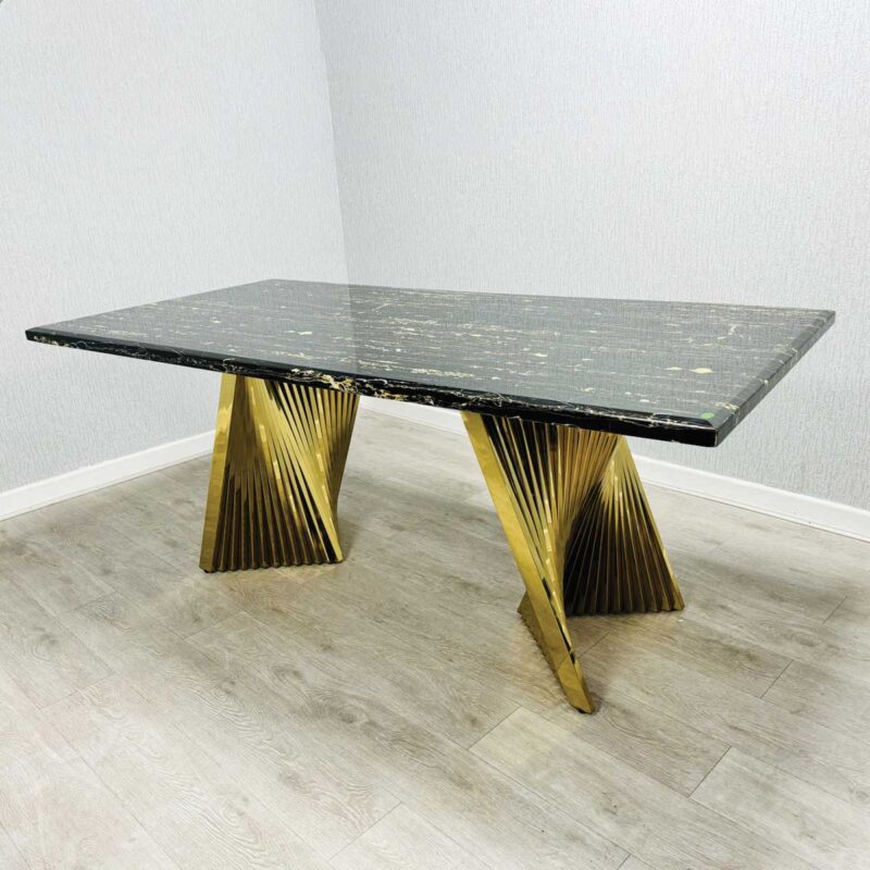 Ravello 180cm Black & Gold Marble Dining Table - Image 2