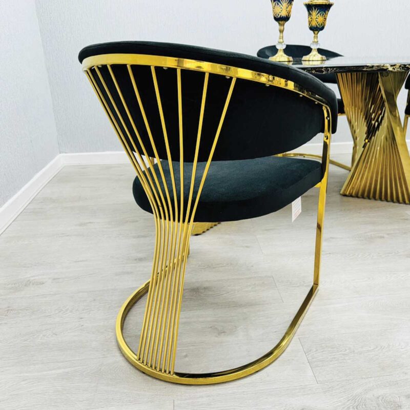 Ravello 180cm Black & Gold Marble Dining Table - Image 3