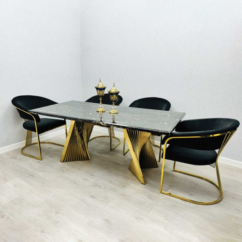 Ravello 180cm Black & Gold Marble Dining Table - Image 4
