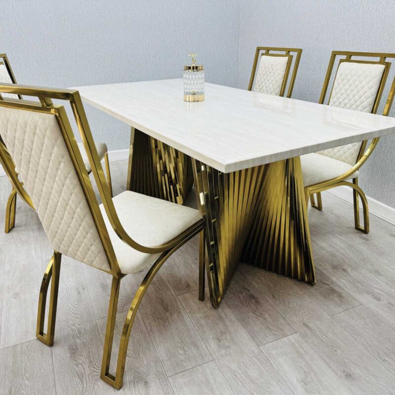 Ravello 180cm Cream & Gold Marble Dining Table - Image 2