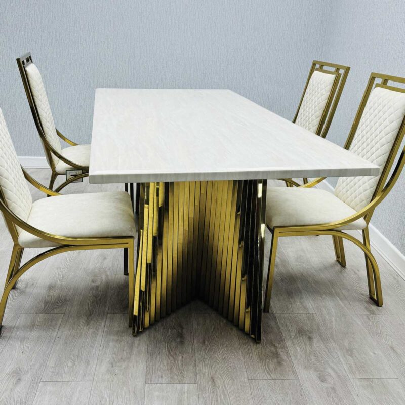 Ravello 180cm Cream & Gold Marble Dining Table - Image 3