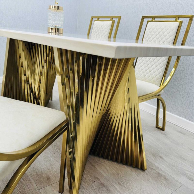 Ravello 180cm Cream & Gold Marble Dining Table - Image 4