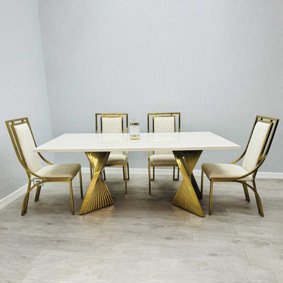 Ravello 180cm Cream & Gold Marble Dining Table