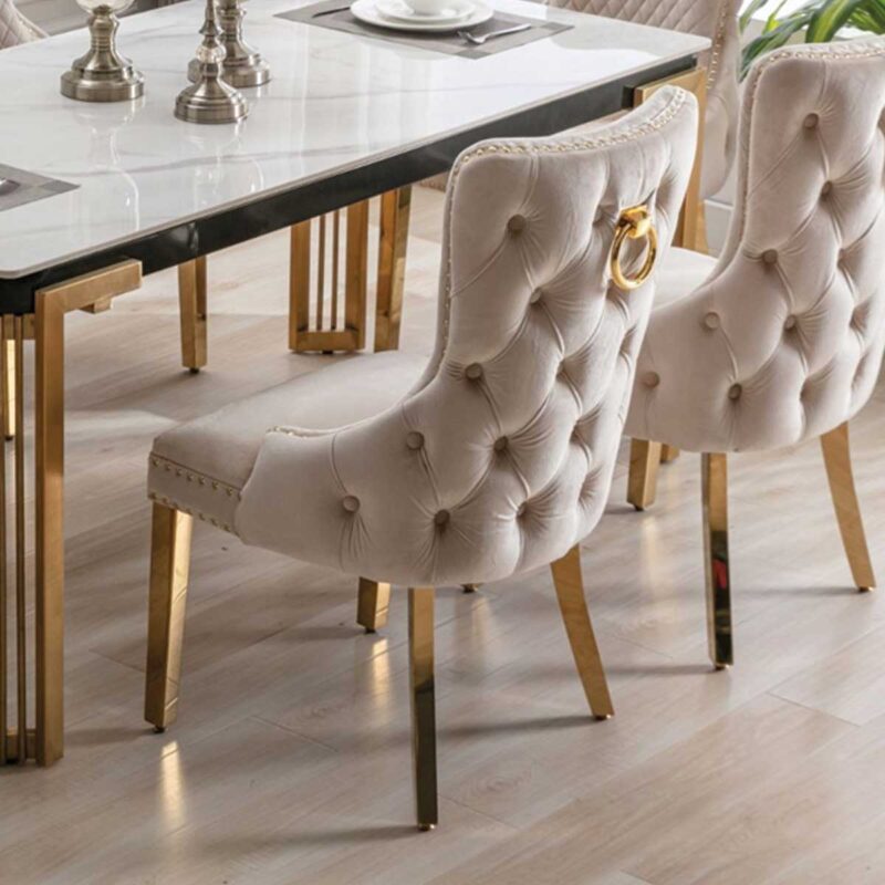 Victoria Cream & Gold Ring Knocker Chair - Image 2