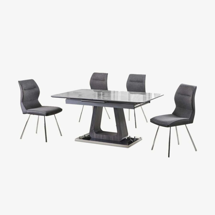 Zermatt 120cm Dining Table (120cm Fixed Top) (Grey Ceramic) with 4 Zermatt Chairs