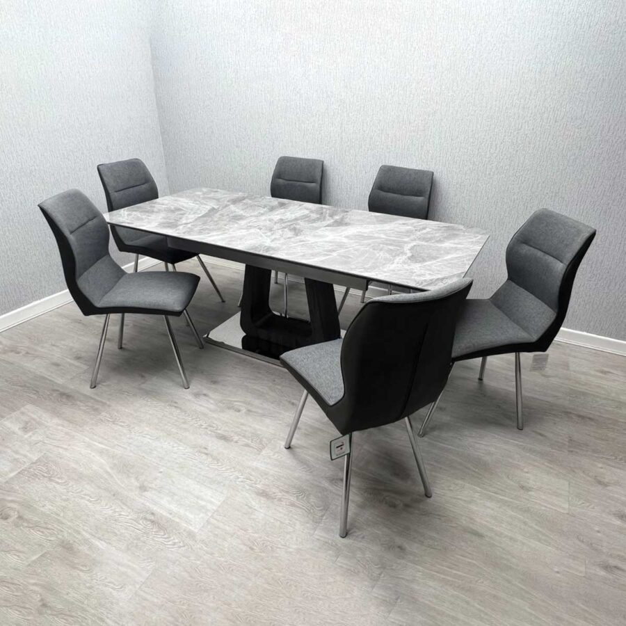 Zermatt Extendable Dining Table(160 – 200) (Grey Ceramic) with 6 Zermatt Chairs