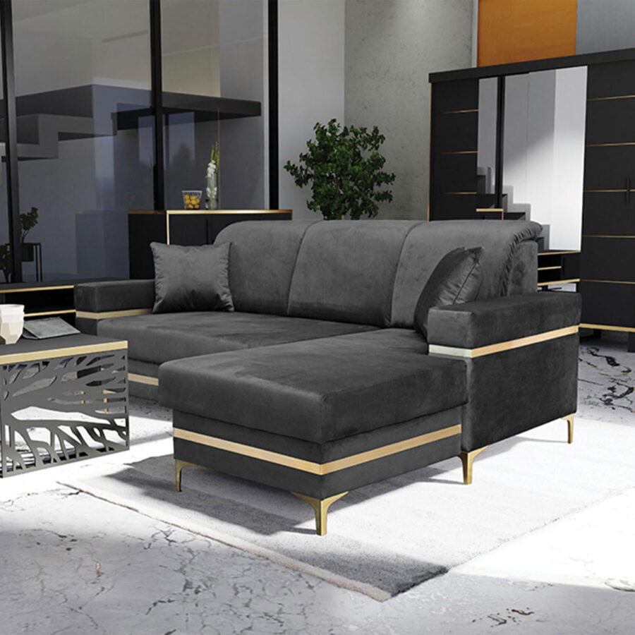 Florence Grey Gold Corner Sofa Bed