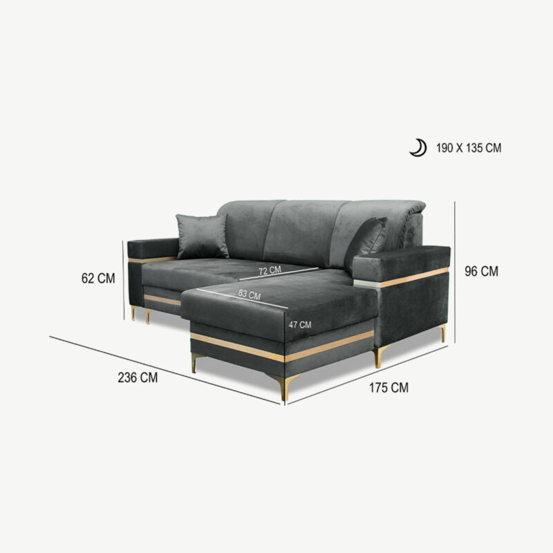 Florence Grey Gold Corner Sofa Bed - Image 5