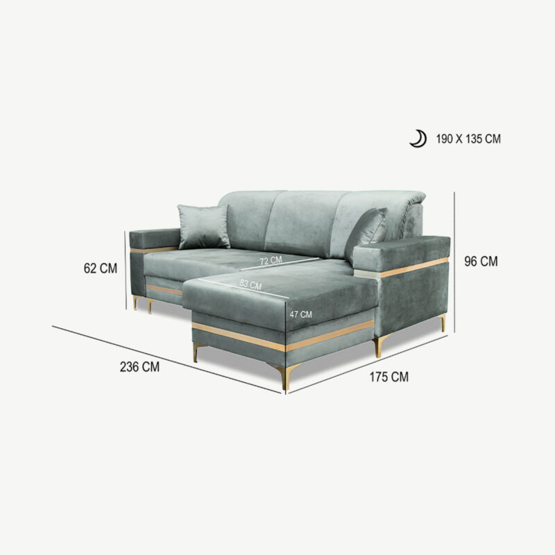 Florence Grey Gold Corner Sofa Bed - Image 11
