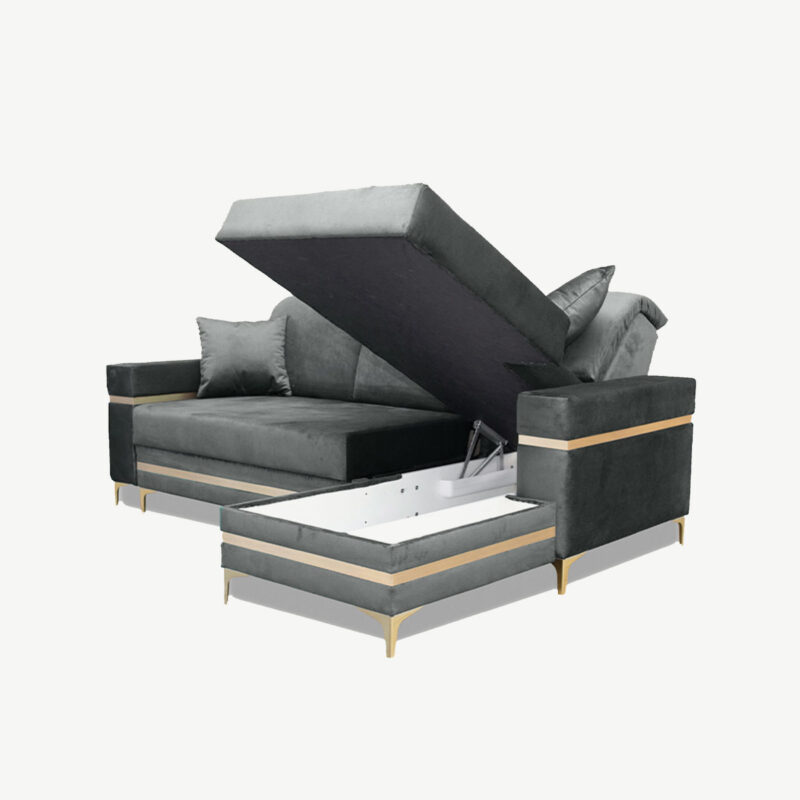 Florence Grey Gold Corner Sofa Bed - Image 3