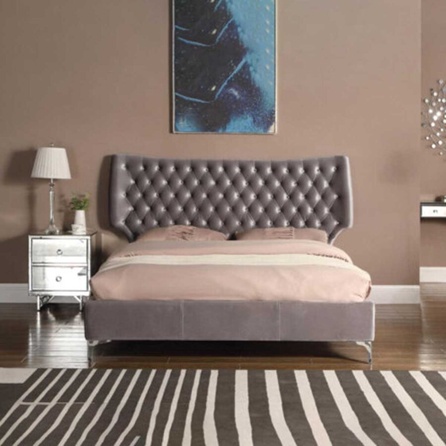 Ashbourne Velvet Double Bed Grey