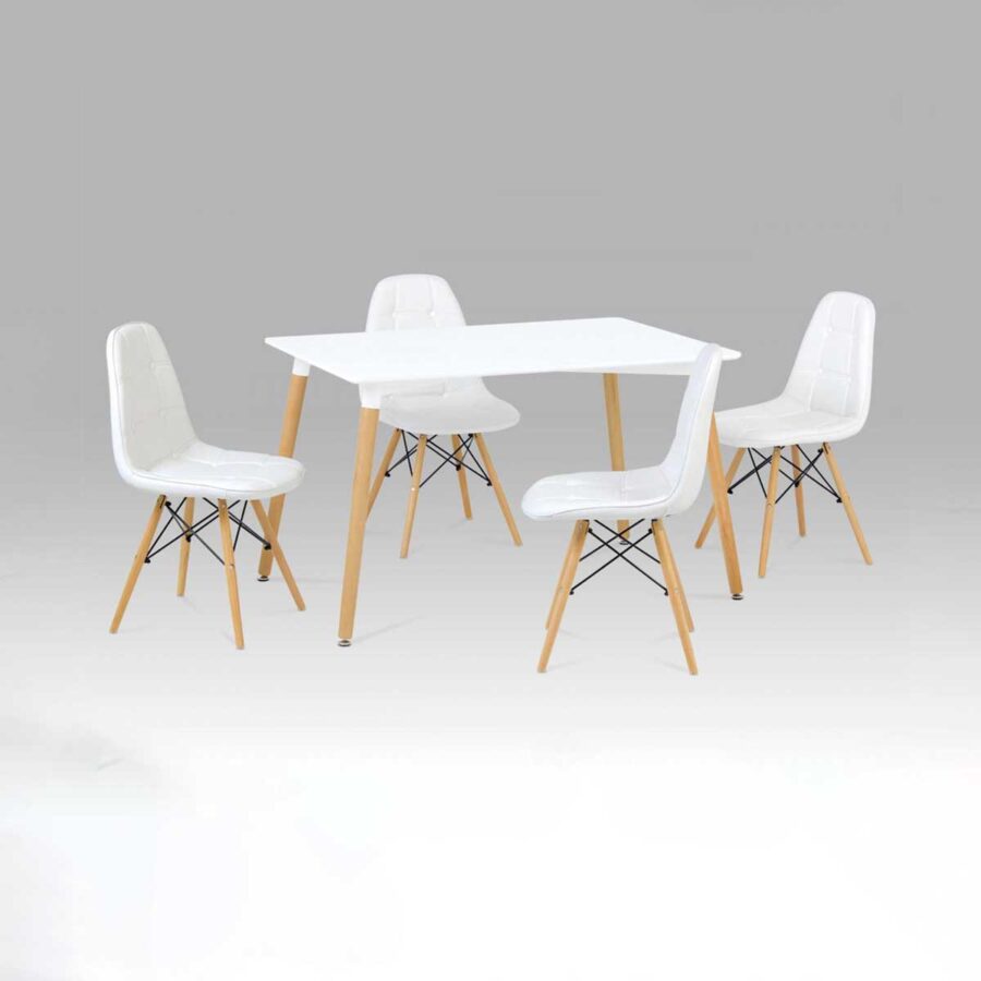 Emery Dining Table White Matt Gloss with Beech Legs