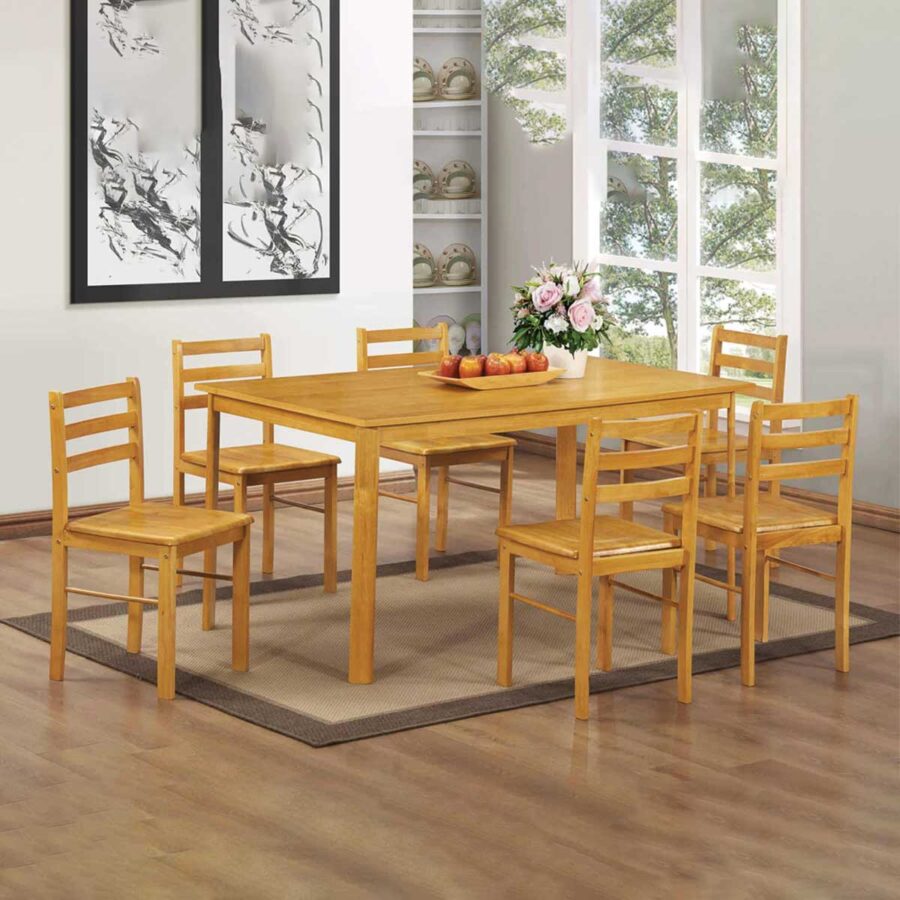 New York Large Dining Set with 6 Chairs Natural Oak